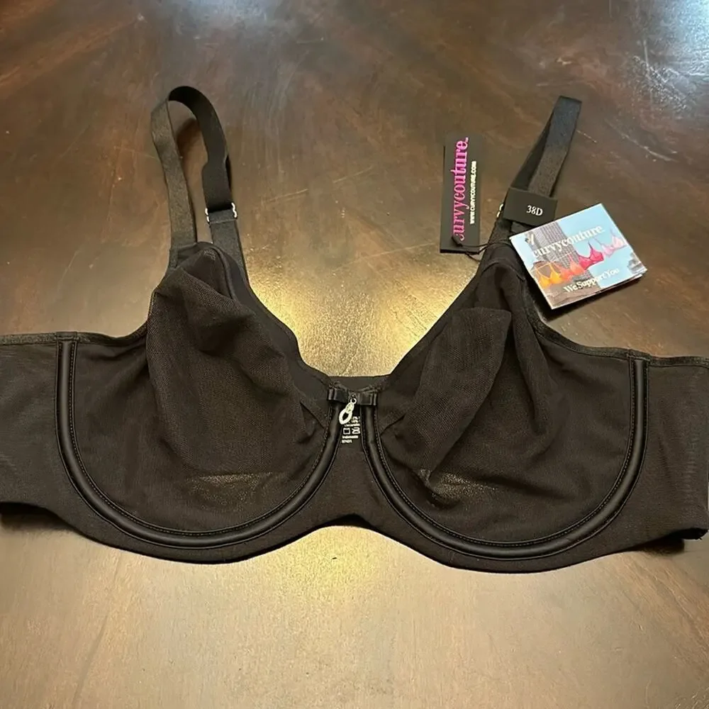 Curvy couture sheer mesh unlined underwire bra size 38 D NWT